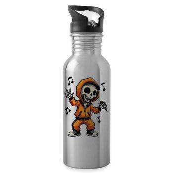Skeleton Rapper in orangefarbener Jogginghose mit Kapuze - Trinkflasche mit integriertem Trinkhalm - Lightsilver - Rechts