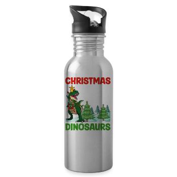 Dino Garçon Garçon Enfants Noël Amour Dinosaure - Gourde avec paille intégrée - argent clair - Droite