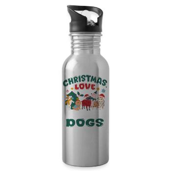 Chien, Carlin, Amour des animaux, Noël, Amour et chiens - Gourde avec paille intégrée - argent clair - Droite