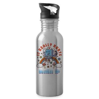 Funny saying "It Burns when I Pee"! - Water bottle with straw - silver - Right