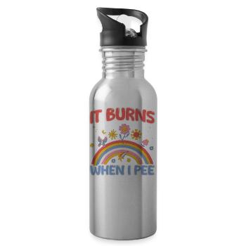 Lustiger Spruch "It Burns when i Pee"! - Trinkflasche mit integriertem Trinkhalm - Lightsilver - Rechts
