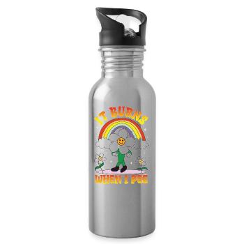Funny saying "It Burns when I Pee"! - Water bottle with straw - silver - Right