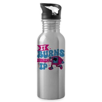 Lustiger Spruch "It Burns when i Pee"! - Trinkflasche mit integriertem Trinkhalm - Lightsilver - Rechts