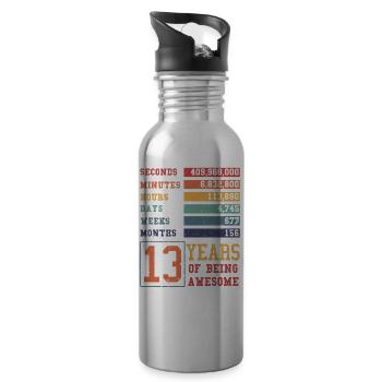 13 years old! Birthday Gift 13th Birthday - Water bottle with straw - silver - Right