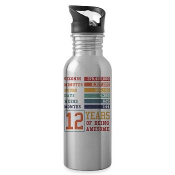 12 ans ! Cadeau d’anniversaire 12e anniversaire - Gourde avec paille intégrée - argent clair - Droite