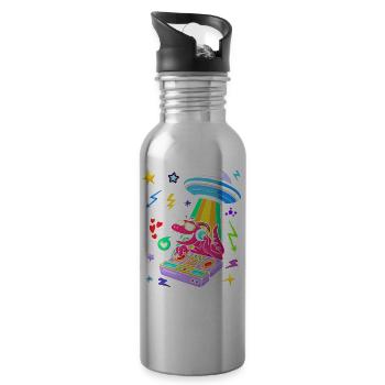 DJ Dinosaurier Party, Turntable, Vinyl, Musik UFO - Trinkflasche mit integriertem Trinkhalm - Lightsilver - Rechts