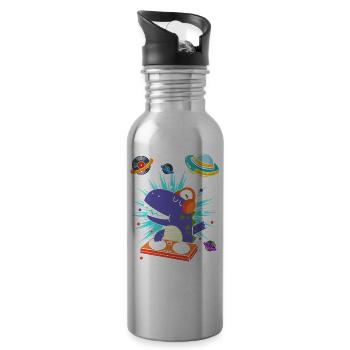 Dinosaure avec rétro vintage nerd geek dino t-rex - Gourde avec paille intégrée - argent clair - Droite