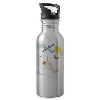 Skydive Jesus, Fallschirm, Skydiving, - Trinkflasche mit integriertem Trinkhalm - Lightsilver - Rechts