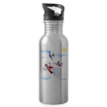 Skydive Jesus, Fallschirm, Skydiving, - Trinkflasche mit integriertem Trinkhalm - Lightsilver - Rechts