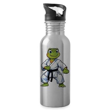 Karate Turtle Cartoon - Martial Arts - Water bottle with straw - silver - Right