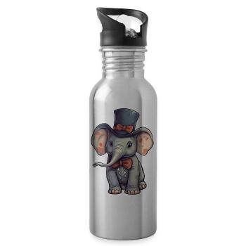 A cute elephant wearing a bowtie - Water bottle with straw - silver - Right