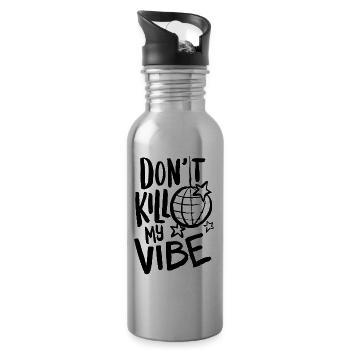 „Don’t kill my vibe“ - Trinkflasche mit integriertem Trinkhalm - Lightsilver - Rechts