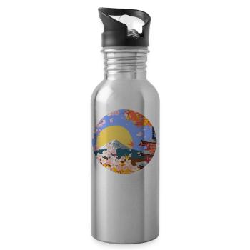 Japanese Asia Sakura Blossom - Water bottle with straw - silver - Right