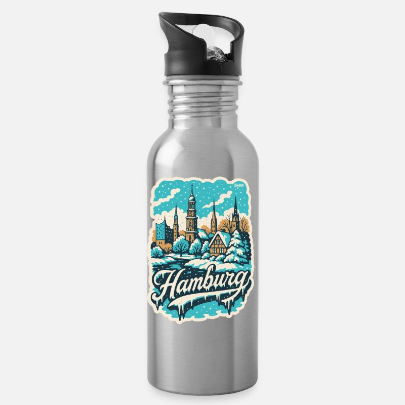 Hamburg Winterlandschaft - Trinkflasche mit integriertem Trinkhalm - Lightsilver