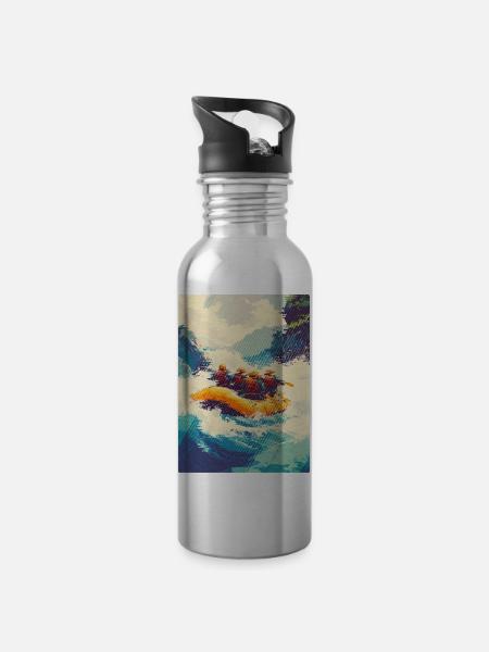 Rafting-Expedition in Wild Rapids - Trinkflasche mit integriertem Trinkhalm - Lightsilver