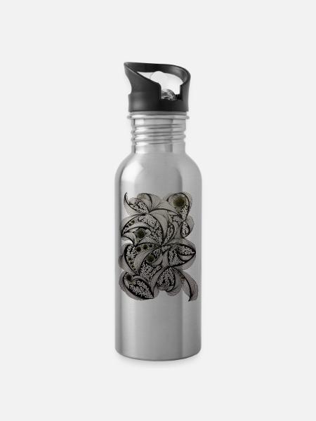 Ornement en spirale de feuilles - Gourde avec paille intégrée - argent clair