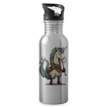 Einhorn Dudelsack Motiv - Trinkflasche mit integriertem Trinkhalm - Lightsilver - Rechts