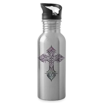 Iridescent Cross Glyph - Water bottle with straw - silver - Right
