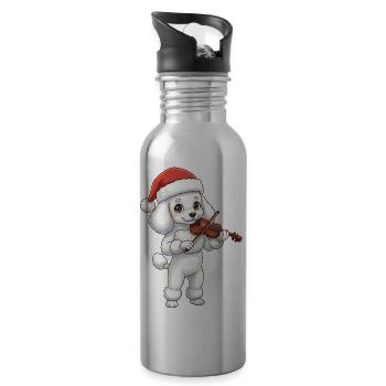 Caniche de Noël jouant du violon - Gourde avec paille intégrée - argent clair - Droite