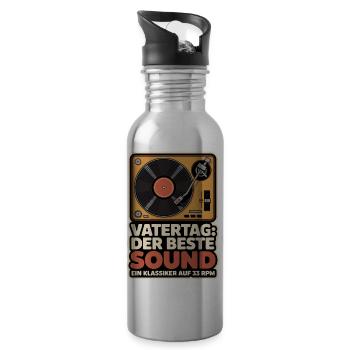 Vinyl Papa Vatertag Geschenk Musik Plattenspieler - Trinkflasche mit integriertem Trinkhalm - Lightsilver - Rechts