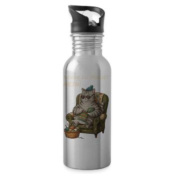 Lustiger Spruch Katze Häkelt - Trinkflasche mit integriertem Trinkhalm - Lightsilver - Rechts