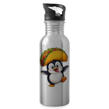Süßer Pinguin Taco Cartoon Lustig Tollpatsch  - Trinkflasche mit integriertem Trinkhalm - Lightsilver - Rechts