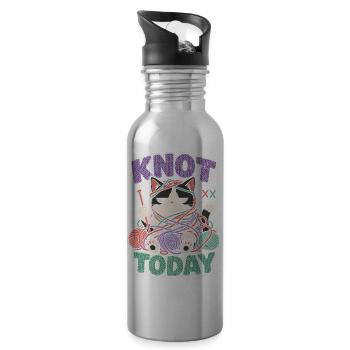 Knot Today Cat with Wool - Water bottle with straw - silver - Right