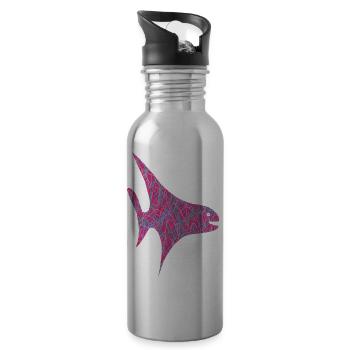 Neon Scribble Fisch Muster - Trinkflasche mit integriertem Trinkhalm - Lightsilver - Rechts