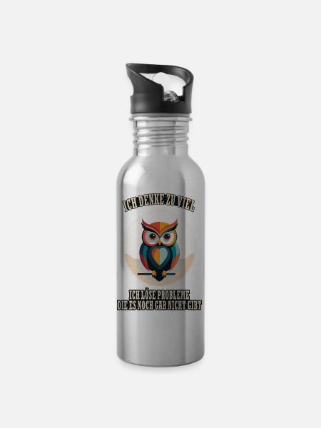 Zu viel Denken Eulenweisheit Eule - Trinkflasche mit integriertem Trinkhalm - Lightsilver