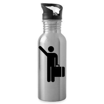 vacation,suitcase,travel,airport,train station - Water bottle with straw - silver - Right
