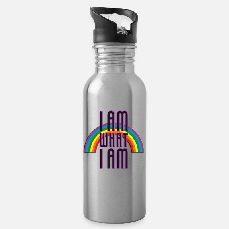 I AM WHAT I AM - RAINBOW - Trinkflasche mit integriertem Trinkhalm - Lightsilver