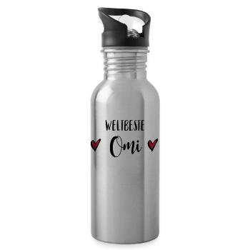 Omi Oma Beste Großmutter Geschenk Omatag - Trinkflasche mit integriertem Trinkhalm - Lightsilver - Rechts