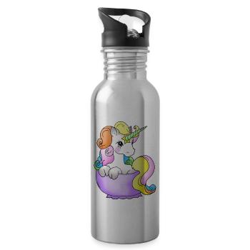 Einhorn in der Tasse - Trinkflasche mit integriertem Trinkhalm - Lightsilver - Rechts