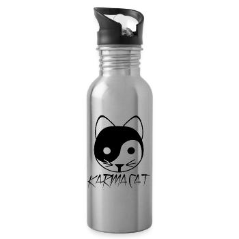 Karma Cat Ying Yang Gift Kitten Nirvana - Water bottle with straw - silver - Right
