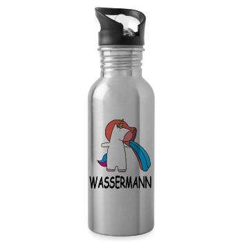 Zodiac Sign Aquarius zodiac unicorn - Water bottle with straw - silver - Right