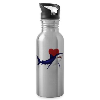 I Love Sharks Cute Novelty Week of the Shark Gift Idea For Shark Lovers Epic Graphic Shark - Water bottle with straw - silver - Right