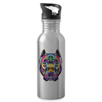 Bully Pit Bull Terrier Wasserfarbe Geschenk - Trinkflasche mit integriertem Trinkhalm - Lightsilver - Rechts