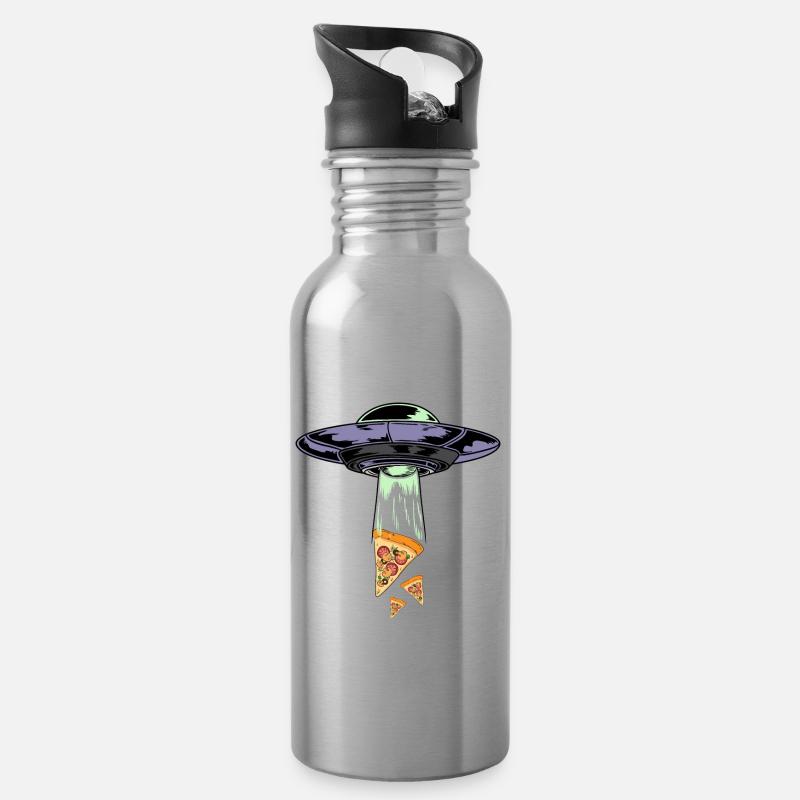 Ufo Alien Pizza Abduction - Water bottle with straw - silver