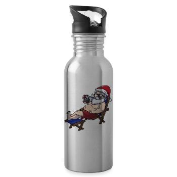 Nikolaus Sommer Urlaub - Trinkflasche mit integriertem Trinkhalm - Lightsilver - Rechts