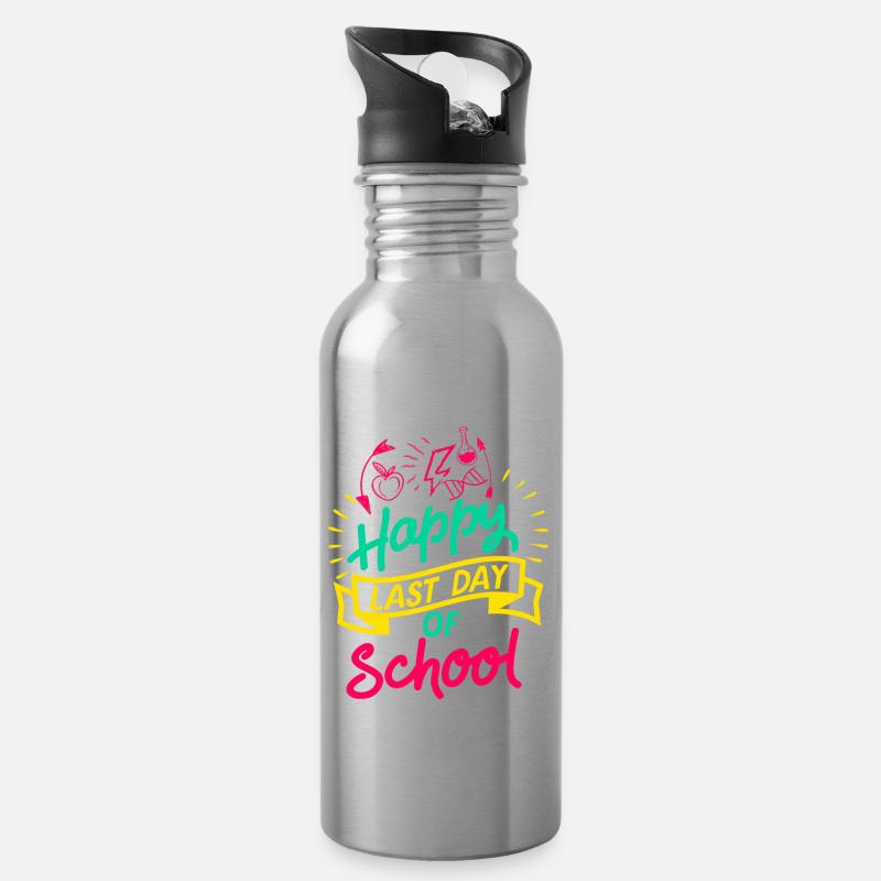 Glücklicher letzter Tag der Schule - Kindergarten Geschenk - Trinkflasche mit integriertem Trinkhalm - Lightsilver