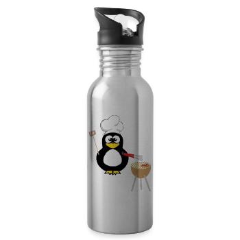 Penguin Barbecue Grilling Grill Master Gifts - Water bottle with straw - silver - Right