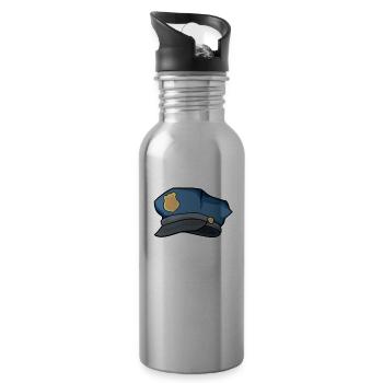 Police cap policeman Police gift idea comic - Water bottle with straw - silver - Right