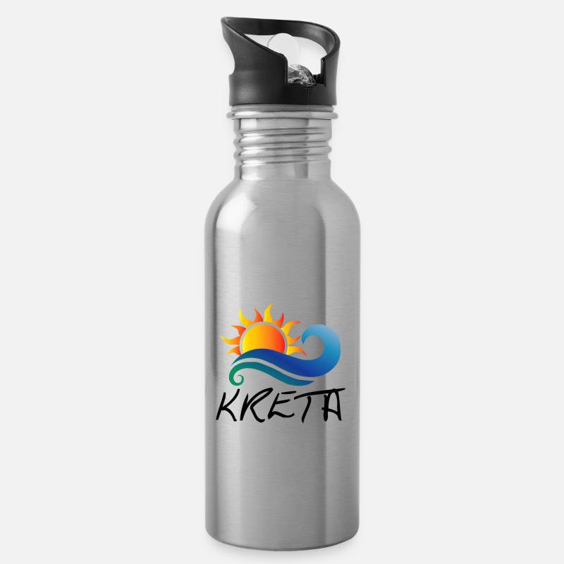 Kreta Urlaub Griechenland Geschenk - Trinkflasche mit integriertem Trinkhalm - Lightsilver