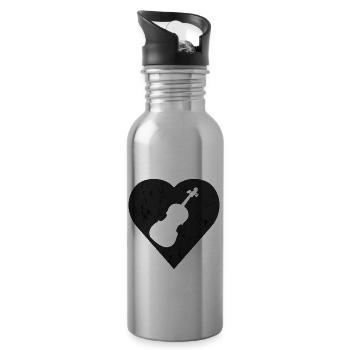 Violine im Herzen - Trinkflasche mit integriertem Trinkhalm - Lightsilver - Rechts
