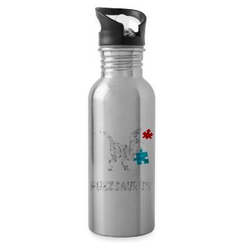 Puzzle Saurus Dinosaur Puzzle Pieces Gifts - Water bottle with straw - silver - Right