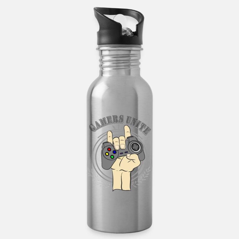 Gaming Spielkonsole - Trinkflasche mit integriertem Trinkhalm - Lightsilver
