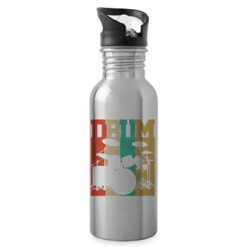 DRUM - Vintage Retro Drum Drummer Gift - Water bottle with straw - silver - Right