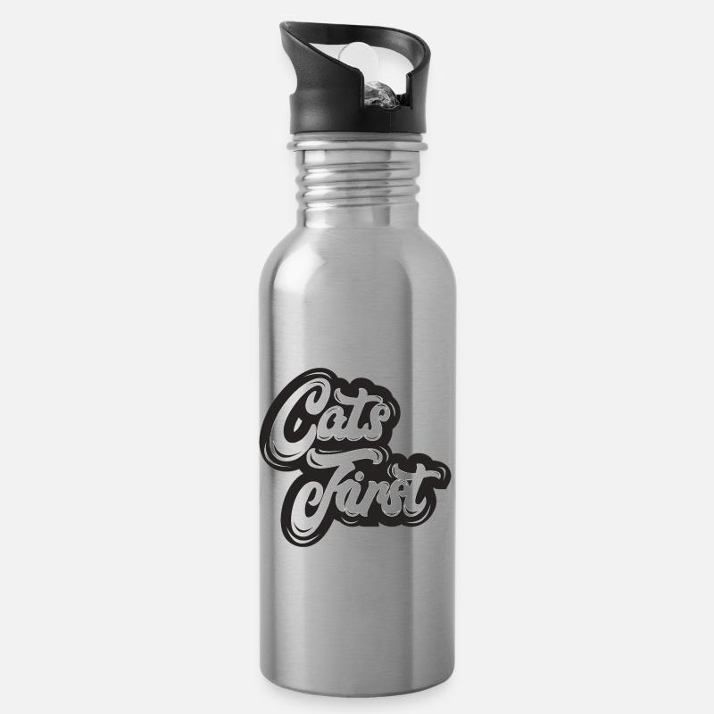 Cats First Cats First Black And White - Water bottle with straw - silver