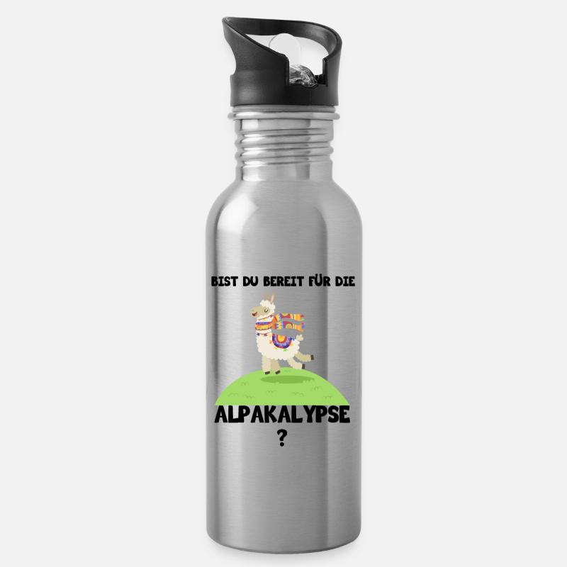 Bist du bereit - Alpaka - Trinkflasche mit integriertem Trinkhalm - Lightsilver