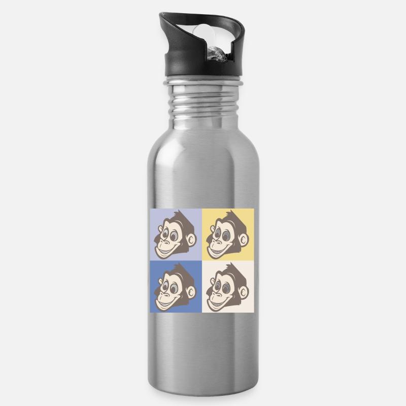 Pop Art Monkey - Gourde avec paille intégrée - argent clair